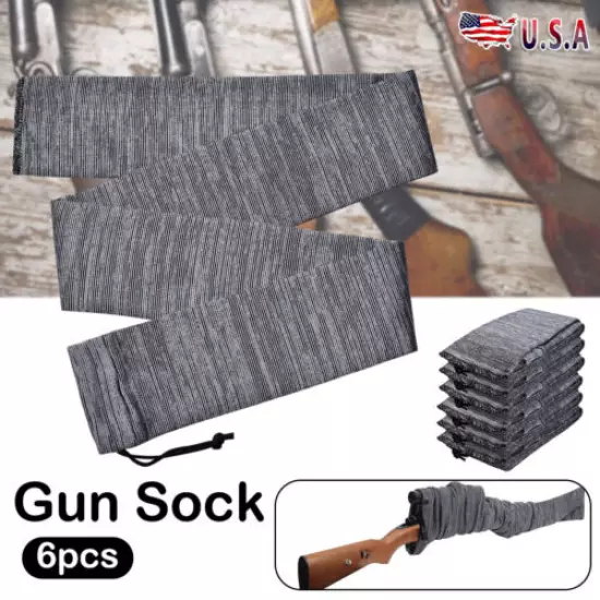 6PCS Gray Silicone Treated Cover Gun Sock Protection Storge Sleeve Up To 55"