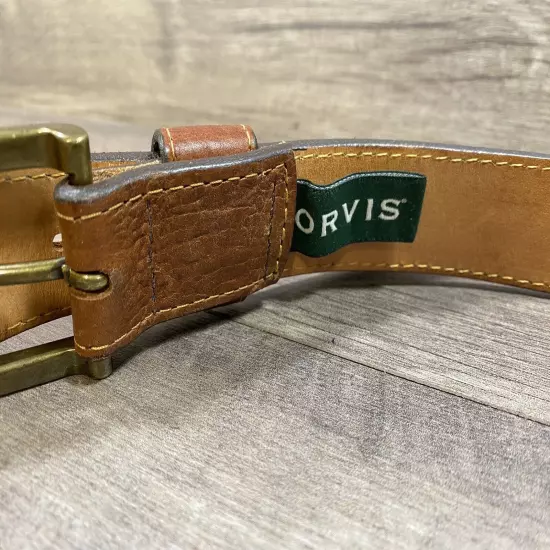 Orvis Belt Brown Bison Leather Brass Buckle Mens Size 40 Made In The USA