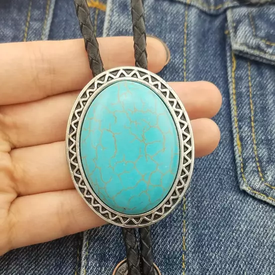 Genunie Leather Bolo Tie Native Western Bola Tie Stone