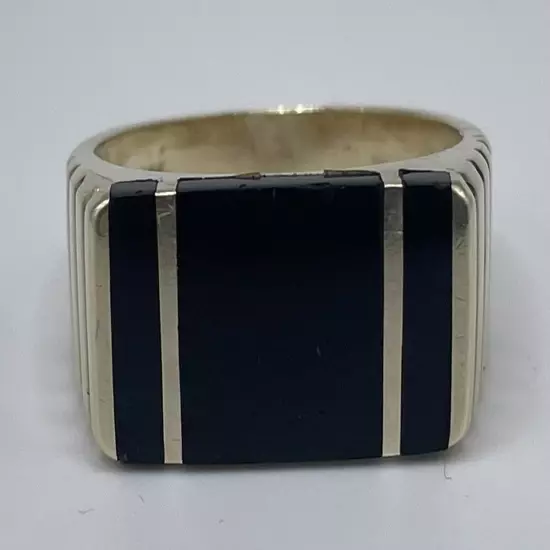 Synthetic Onyx Gent's Stone Ring 10K Yellow Gold 7.9g Size:9.5 (GAL145613)