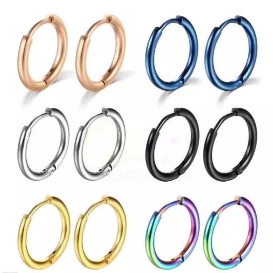 Surgical Steel 1-5PC Huggie Hoop Sleeper Ring Earrings Ear Nose Body Ring