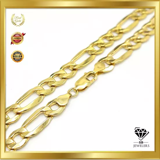 10K Yellow Gold Figaro Link 2mm-10.5mm Unisex Chains 14"-30" Fine Necklace NEW