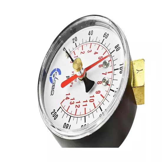 CARBO Instruments 2-1/2" Water Pressure Test Gauge 200 psi, 3/4" Female Hose 