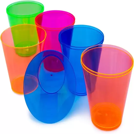 Party Essentials Plastic Cups, 100 Count (Pack of 1), Assorted Neon 