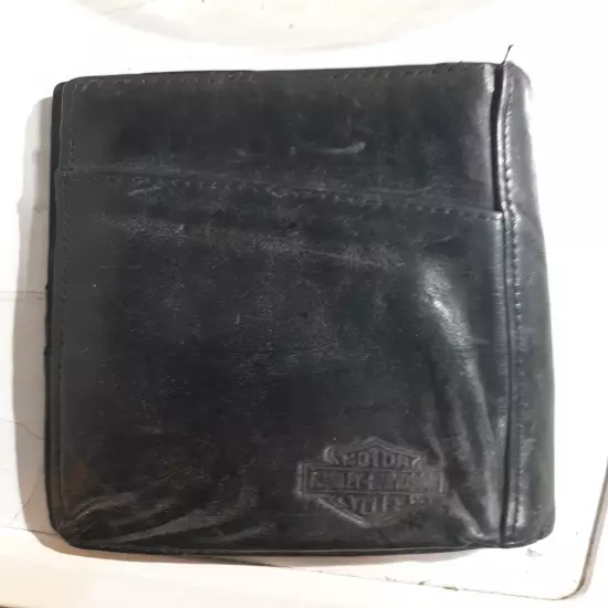 vtg Harley-Davidson black leather bifold wallet 9"×6"