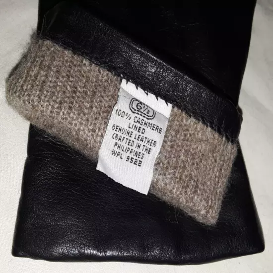 Womens cashmere-lined black leather gloves size 6.5