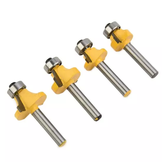 4 Pcs/1/4 Inch/Shank Round Over Bead Edge Forming Router Bit 1/2 3/8 1/4 1/8