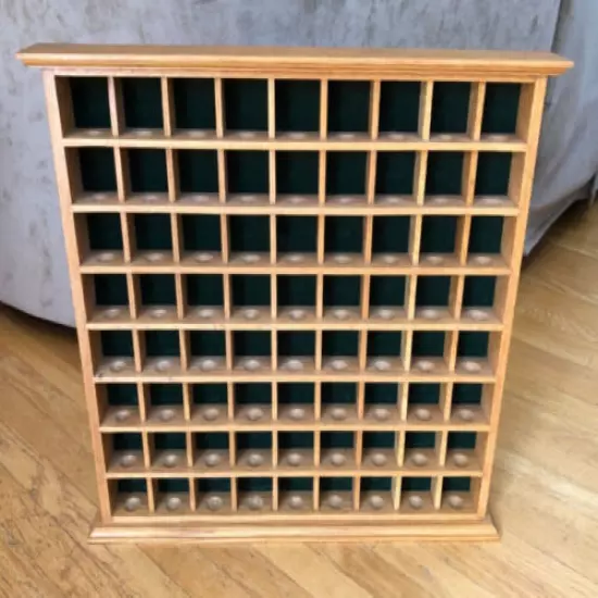 72 Slot Light Oak Wood Golf Ball Display Case Rack Shelf Wall Mount Green Felt