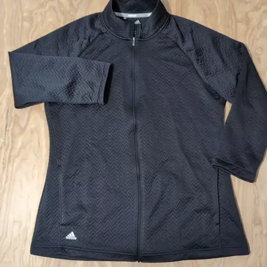 NEW Adidas Womens L Harringbone Textured Layer Long Sleeve Full Zip Jacket Black