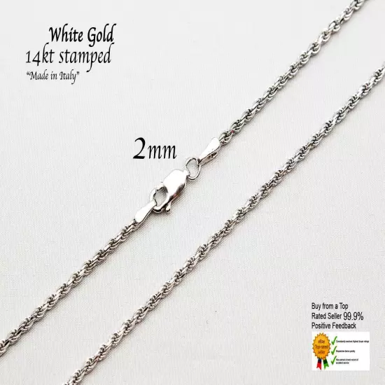 14k Solid White Gold Rope Chain Necklace D/cut 1mm-5mm Mens' Women Sz 16"-30"