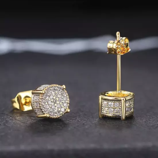 Iced Out Stud Earrings Gold Plated With Cubic Zirconia Hip Hop Jewelry Men Women