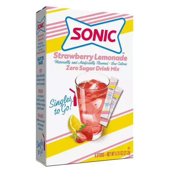 Sonic Singles to Go Powdered Drink Mix, Strawberry Lemonade, 6 Sticks per Box