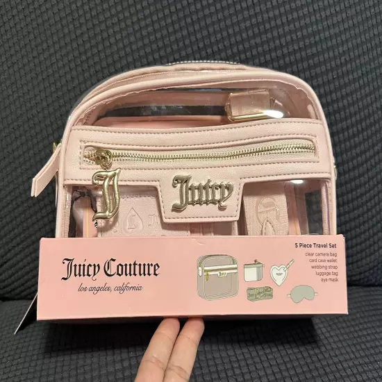 NWT Juicy Couture 5 Piece Clear Camera Bag Travel Set