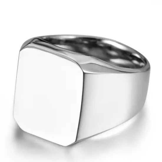 Polished Silver Stainless Steel Band Biker Men's Signet Ring Size 8,9,10,11,12