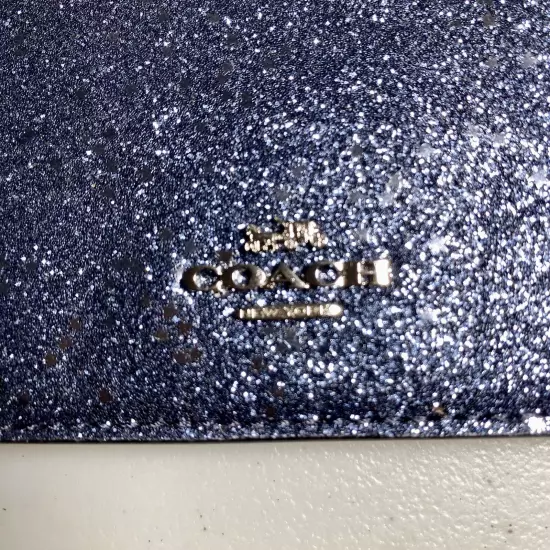 NEW COACH Blue Silver Star Celestial Glitter Passport Case Holder 5.5 “ X 4.25”