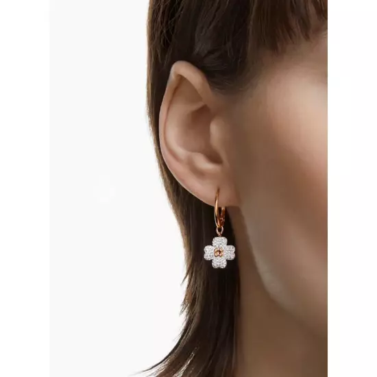 Swarovski Latisha drop earrings Flower, White, Rose gold-tone plated