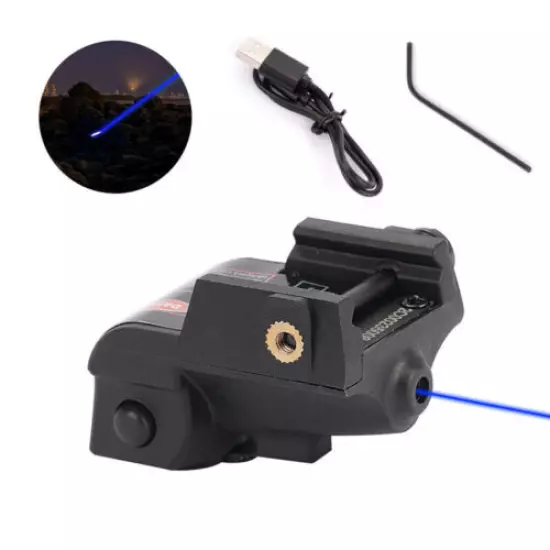 USB Gun Low Profile Rechargeable Pistol Blue Laser Sight, Handgun, Rifle Rail