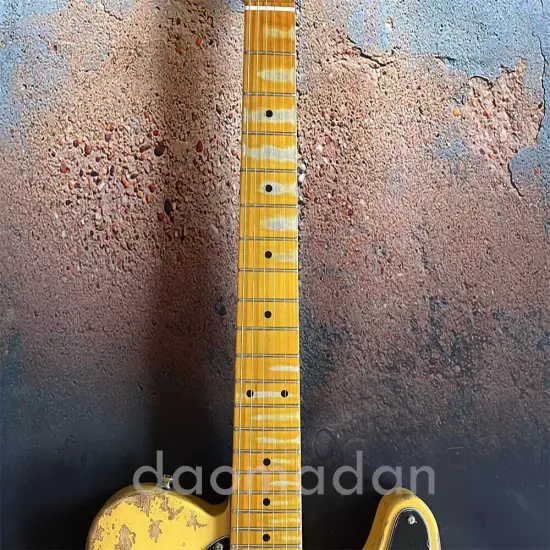 Custom shop heavy relics yellow electric guitar Maple neck in stock ship quickly