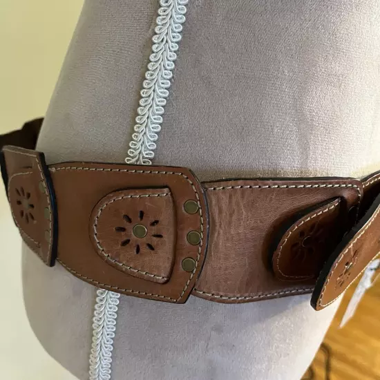 Olga Santino Brown Studded Leather Womens Belt XL 44” NWT