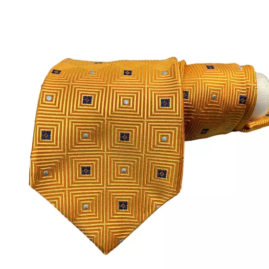 MICHAEL KORS Men's Necktie Yellow Geometric Blue Square Blue Micro Dot Silk