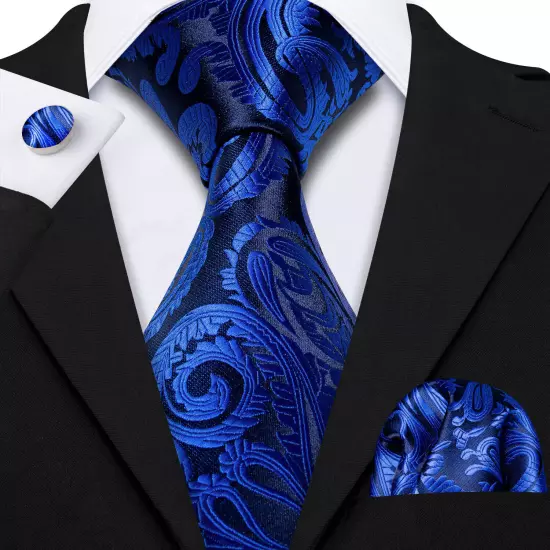 USA Mens Tie Striped Paisley Solid Paisley Necktie Hanky Cufflink Set Wedding