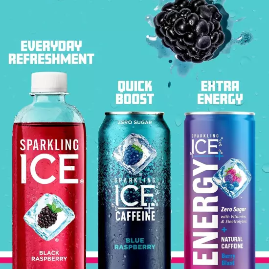 Sparkling Ice +Caffeine Variety Pack, Flavored Sparkling Water, Zero Sugar, wit