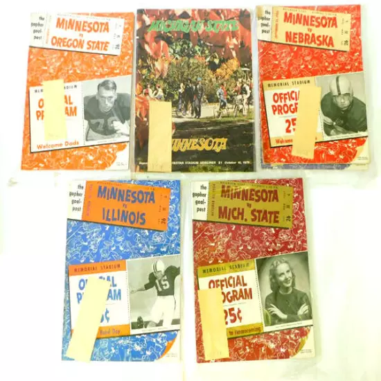 Lot of (5) Different 1954 Minnesota College Football Programs