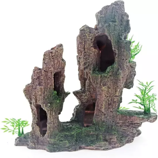 Aquarium Decorations - Mountain View Stone Ornament Artificial Tree Rock Cave Mo