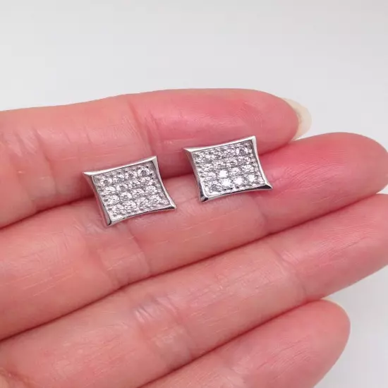 Men's 925 Sterling Silver Cz Square Stud Earrings Square Kite Studs 9mm