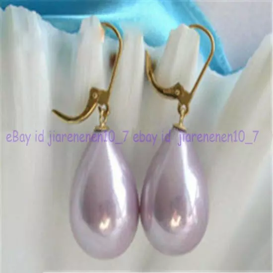 Pretty 12x16mm Real South Sea Shell Pearl Teardrop Leverback Dangle Earrings AAA