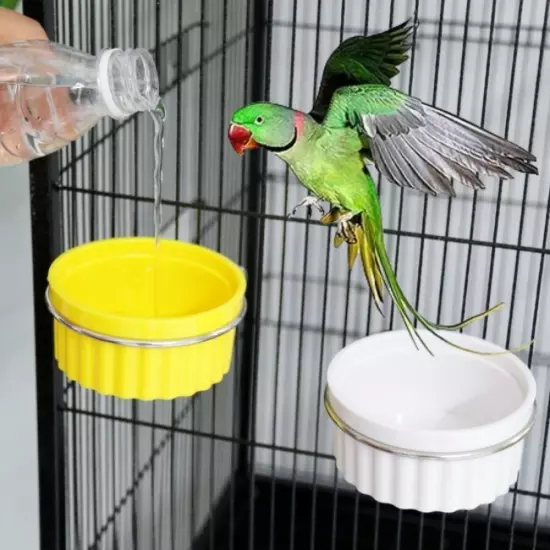 Bird Parrot Food Water Bowl Feeder Plastic Pigeons Birds Cage Feeding Holder