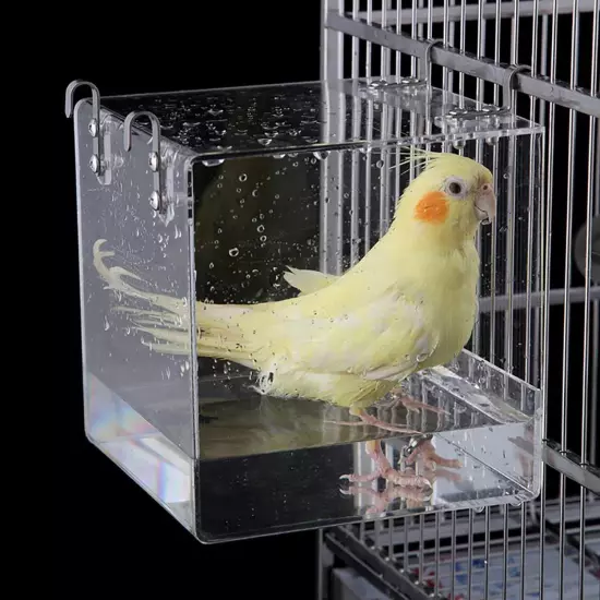 Bird Bath Cage, Cleaning Pet Supplies 5.1"L x 5.1"W x 4.3"H, Transparent 