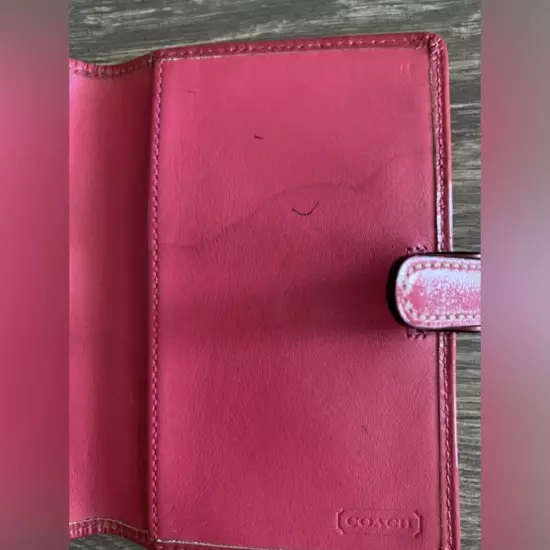 COACH Signature Passport Holder with Pink Trim