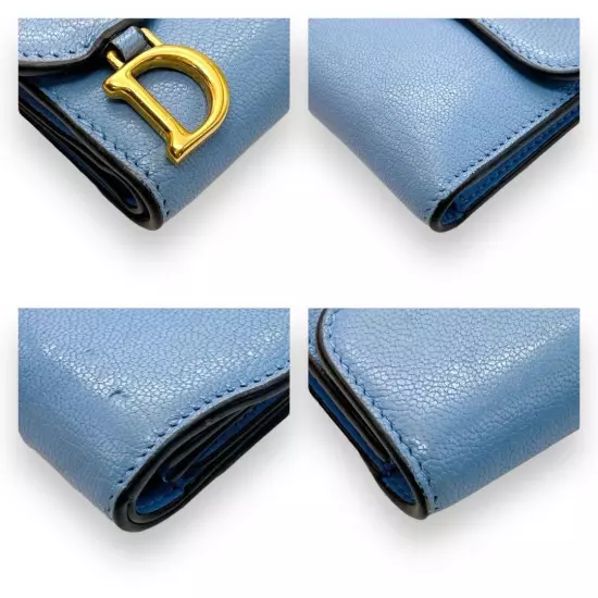 Christian Dior Trifold Wallet Saddle Blue Leather Italy excellent free shipping