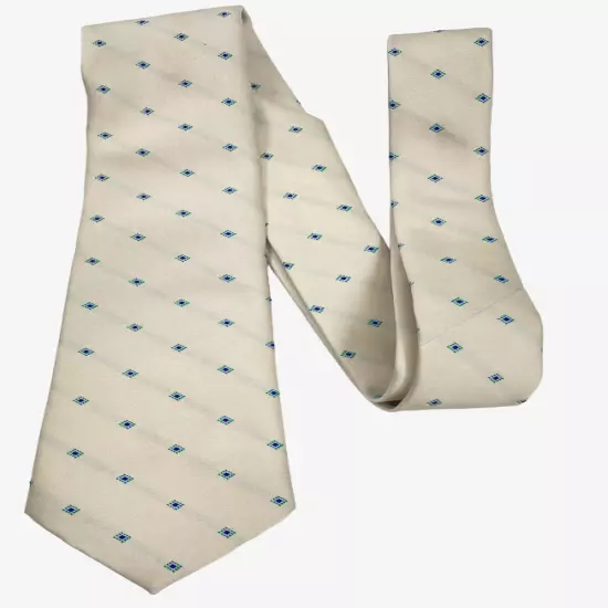 Michel Robichaud Ivory Blue Geometric Dot Silk Polyester Blend Tie Mens 3" x 56"