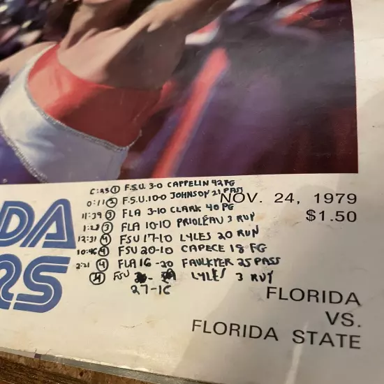 1979 Florida State at Florida College Football Program 11-24-79 Gators Seminoles