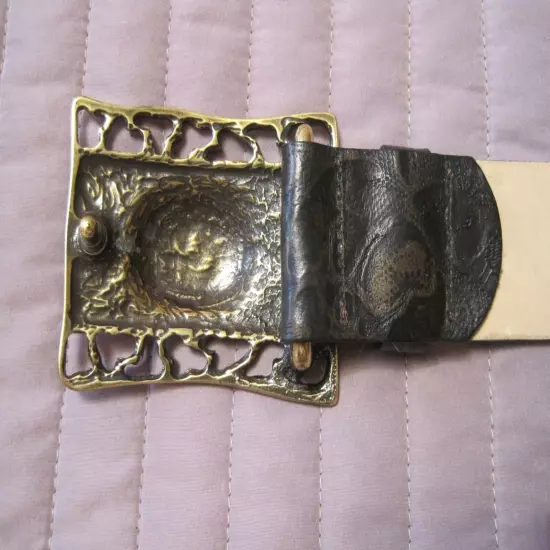 Streets Ahead Geniune Embossed Leather Women's Belt Brass Buckle Size S USA