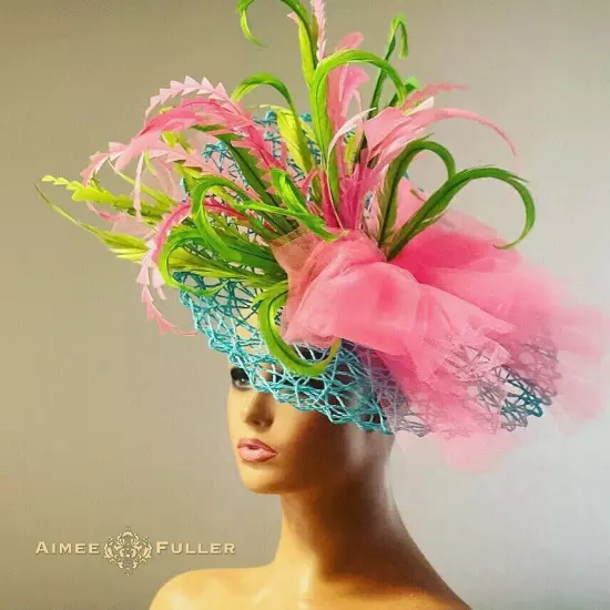 Royal Ascot Hat Kentucky Derby Fascinator Black Lime Green Church Headpiece Big