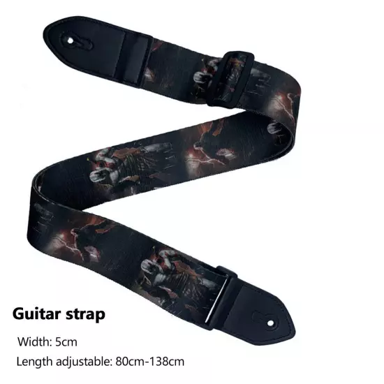 Leather End Adjustable Heavy Duty Guitar Strap For Electric Acoustic Bass Guitar