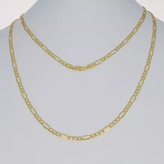 14K Yellow Gold 2mm-7.5mm Figaro Link Chain Necklace Bracelet Men Women 7"- 30"