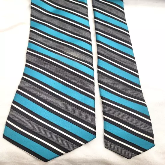 George Tie Polyester Men's Necktie 58" long Black Teal White Stripe