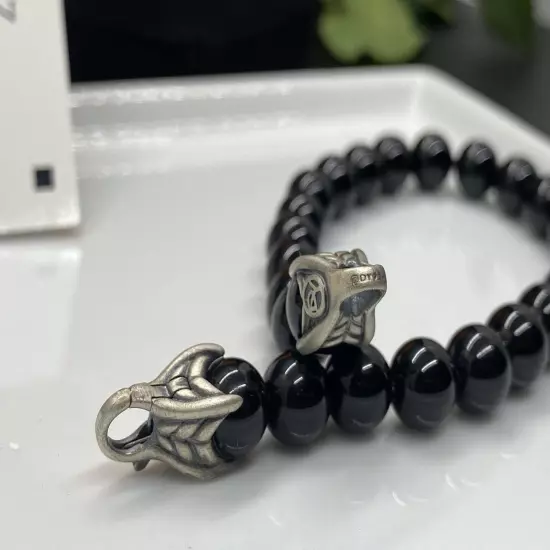 DAVID YURMAN Matrix 8mm Bead Black Onyx Shinny Spiritual Beads Bracelet 8.5”