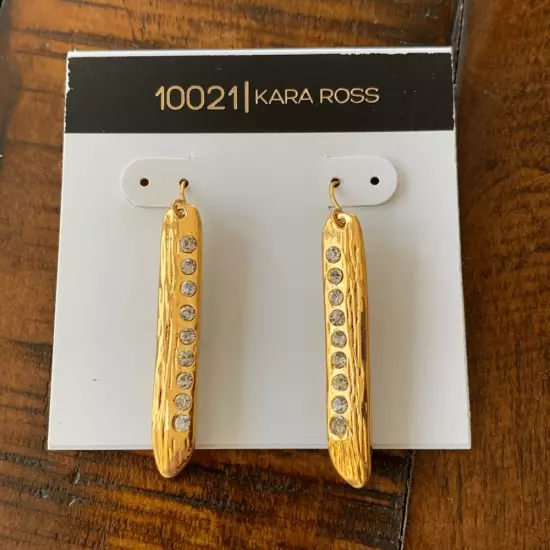 Kara Ross 10021 Crystal & Gold Bar Earrings Unisex Dangle Drop Earrings NWT