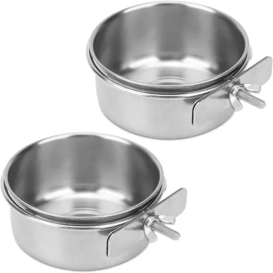 2pcs VVNIAA Stainless Steel Bird Bowls with Clamp, Durable Water Bowl,... 