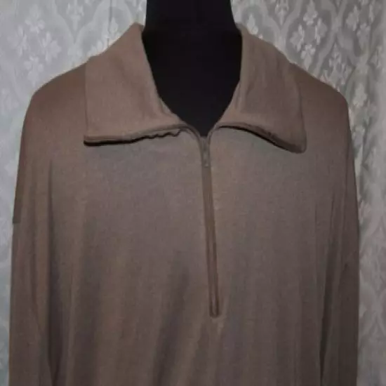 Military Mens Brown Khaki Undershirt XL Shirt Base Layer Half Zip Front