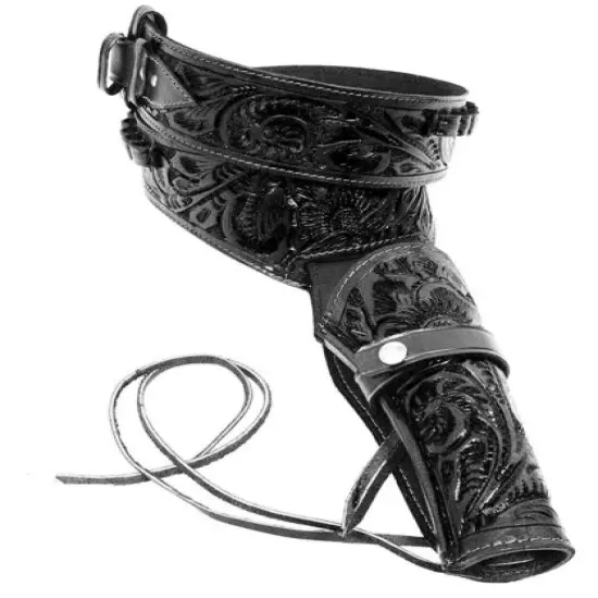 WESTERN LEATHER HOLSTER GUN BELT 44 / 45 BLACK HAND MADE COWBOY REVOLVER PISTOL