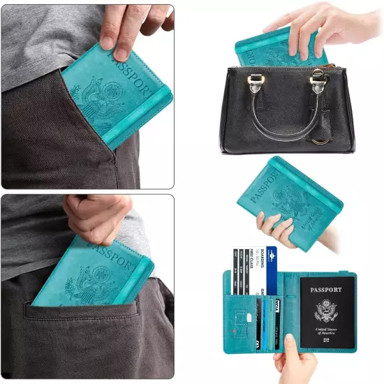 US Passport Wallet RFID Blocking Travel Leather Cards Holder Cover for Women Men