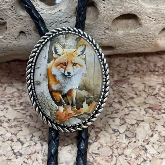 Rustic Fox Western Leather Bolo Tie Lariat Necklace Wedding Gift Dad Son Husband