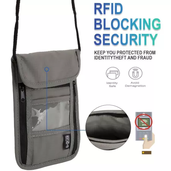 RFID Blocking Passport Holder Neck Travel Wallet Bag Security Pouch Anti-Theft