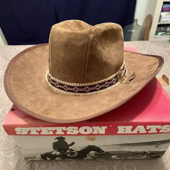 VTG Stetson Brushed Leather/ Beaver Western Hat Brown With Band